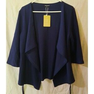Verabendi Open Cardigan Tie Tighten Arm 3/4 Sleeves Blue Women's Size L NWT